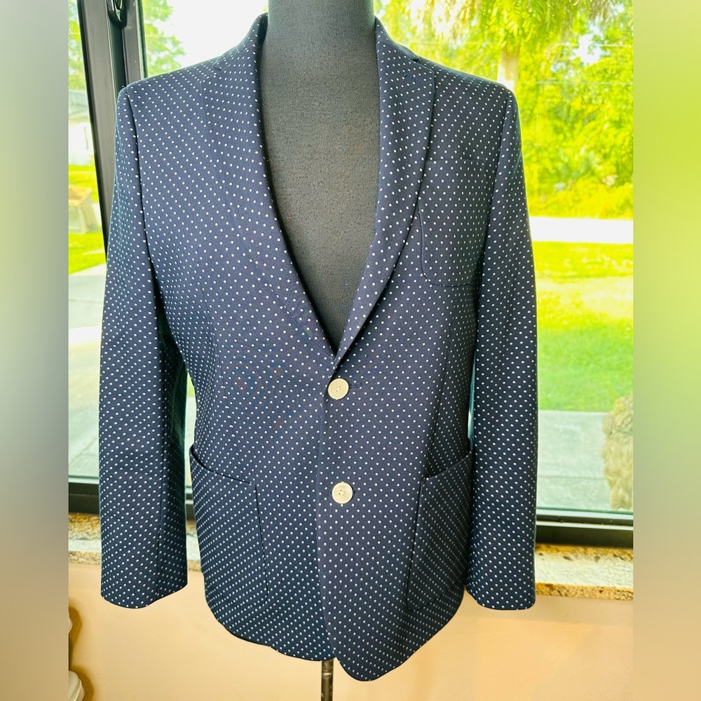 Lauren Ralph Lauren / Hudson Bay Navy Polka Dot Cotton Blend Blazer SZ Small